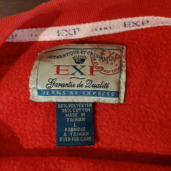 Vintage Express EXP Sport Tartan Plaid Logo Sweatshirt Size L Red Oversized Y2K - Picture 9 of 12